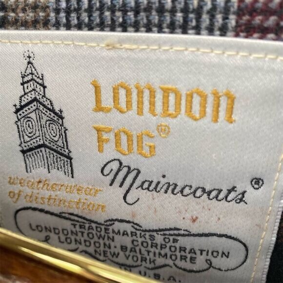 London Fog Trench Coat Size 10 Beige Plaid Double-Breasted - Picture 6 of 12